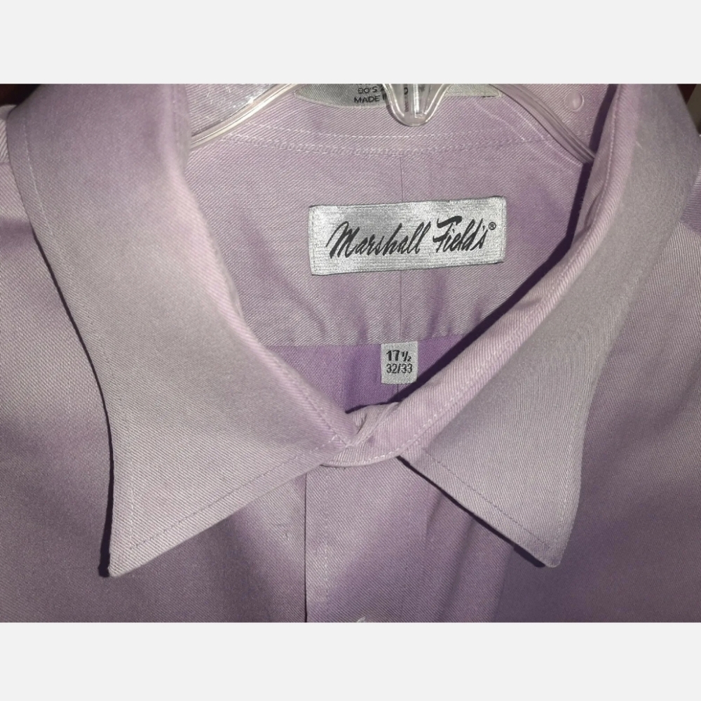 Marshall Field's Vintage Cotton Twill Mens Lilac Dress Shirt 17½ 32/33